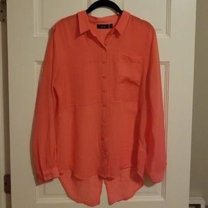 Coral button-up blouse